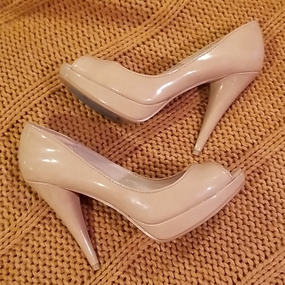 Tan peep toe heels